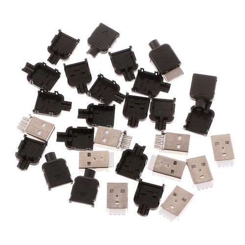 10Sets Type A USB 4 Pin Male Socket Kit Connector Plug Termination Plastic For S Banana Cable Connector Plug Screw Solder Speaker Bucket Adapter Socket Cord Pigtail Cable Bulkhead Panel Female