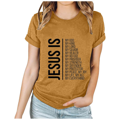 Jesus is My God My King My Lord My Savior Christian T-Shirt Women Faith Shirts Easter Letter Print Short Sleeve Tops Yellow Jesus is My God My King My Lord My Savior Christian T-Shirt Women Faith Shirts Easter Letter Print Short Sleeve Tops Yellow
