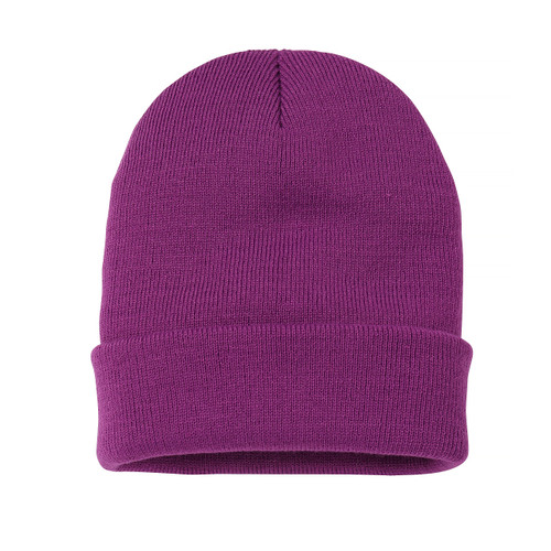 Soft-Knit Turn Up Beanie Hat - Slouchy Beanie Hat (Magenta)