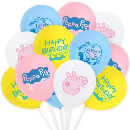 Peppa Pig Balloon - 12 Pack - 12in Latex Peppa Pig Party Balloons - Peppa Pig Party Decorations - Officially Licensed Peppa Pig Birthday Party Supplies - Peppa Pig Balloons