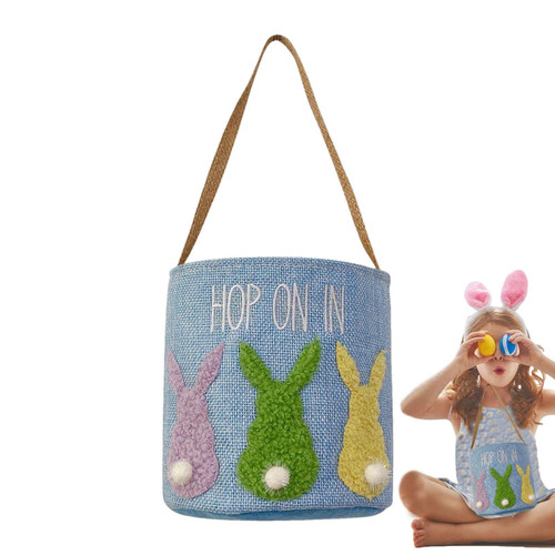 Easter Bunny Print Tote Basket,Easter Bunny Basket Egg Bags | Easter Basket for Kids, Empty Candy Egg Basket, Bunny Print Buckets Carrying Presents and Eggs Hunt Bag Toys Bucket for Boys Girls