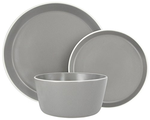 Melange Stoneware 18-Piece Dinnerware Set (Moderno Grey) | Service for 6| Microwave, Dishwasher & Oven Safe | Dinner Plate, Salad Plate & Soup Bowl (6 Each)