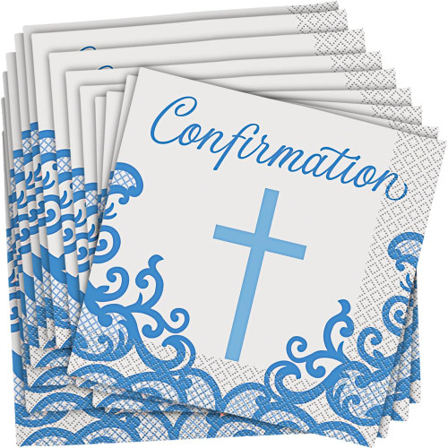 Fancy Blue Cross Confirmation Luncheon Napkins (Pack of 16) - Elegant & Blessed Party Essential, Perfect for Confirmation Celebrations