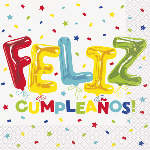 Feliz Cumpleanos Birthday Balloons Multicolor Paper Luncheon Napkins (Pack of 16) - Eye-Catching & Eco-Friendly Napkins - Perfect for Memorable Birthday Parties