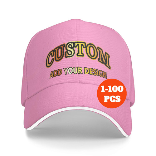 Custom Hats for Men Woman Personalized Baseball Cap Add Your Photos Text Image Logo Customized Adjustable Outdoor Cap Dad Trucker Hat (Pink)