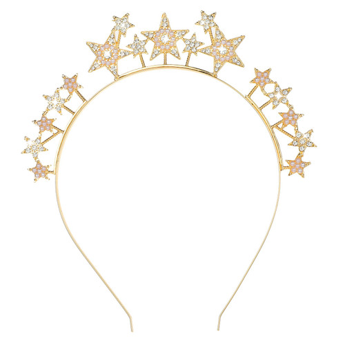 Halo Crown Stars Goddess Crown Halo Headband Gold RhinestoneTiaras Boho Bridal Wedding Headpiece Cosplay Party Christmas Hair Accessories for Women Girls