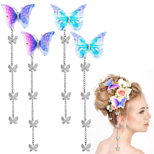 4PCS Butterfly Clips Glitter Butterfly Hair Accessories Tassel Hairpins Cute Shinobu Butterfly Hair Clips Butterfly Hair Pins for Women Girl(Blue and Purple) 4PCS Butterfly Clips Glitter Butterfly Hair Accessories Tassel Hairpins Cute Shinobu Butterfly Hair Clips Butterfly Hair Pins for Women Girl(Blue and Purple)