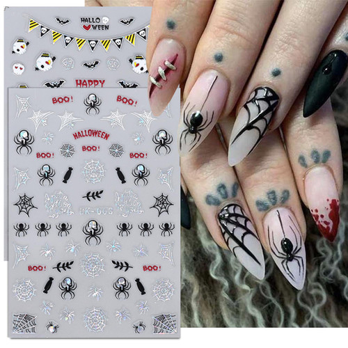 Gold Halloween Nail Art Sticker Pumpkin 3D Self-Adhesive Nail Stickers Nail Decal Supplies 4 Sheets Ghost Pumpkin Spider Nail Art Design Manicure Halloween Decoration (Gold) (3D Laser Halloween)