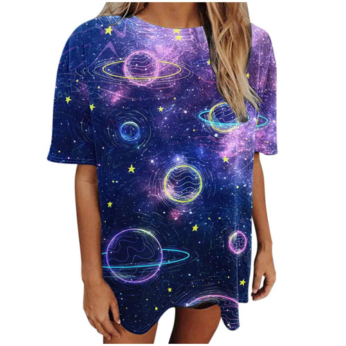 Astronomy Stars Sun Moon Astronaut Planets Galaxy Space Outer Shirts Womens Vintage Casual Loose Short Sleeve Tee Tops