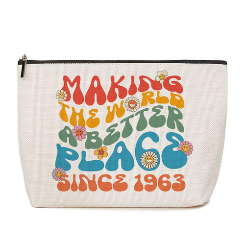 60th Birthday Gifts for Women Makeup Bag 60 Year Old Birthday Gift for Mom Grandmother Wife Aunt 60th Gift Idea Cosmetic Bag Hippie 60th Cosmetic Bag A Better Place Since 1963
