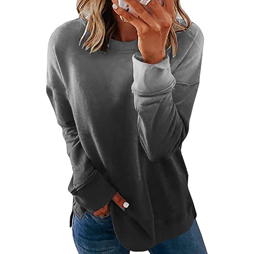 christmas sweatshirts for women plus size Womens I'm Yes Cold Me 24:7 Printed Funny Sweatshirt Long Sleeve Crewneck Letters Casual Loose Pullover Top Streetwear 69 Gray