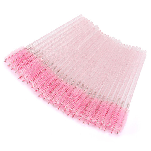 50 Pcs Disposable Mascara Wands, Crystal Eyebrow Spoolies Brush for Eyelash Extensions, Pink Eye Lash and Makeup Brush