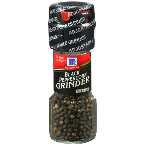Black Peppercorn Grinder, 1.24 oz - One 1.24 Ounce Glass Bottle of Black Peppercorns, Best for Tabletop Use