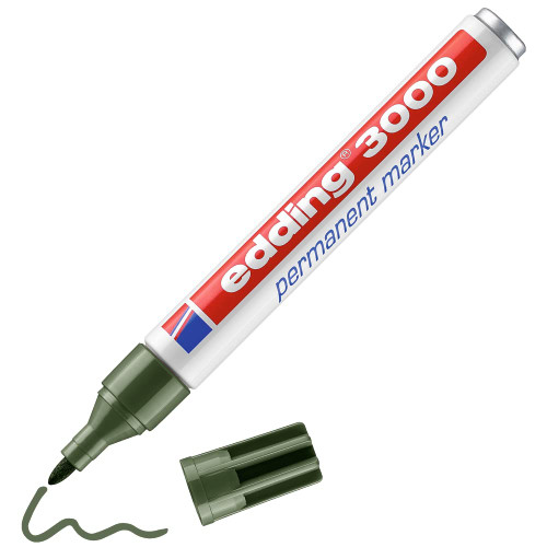 3000 permanent marker - olive green - 1 pen - round nib 1.5-3 mm - quick-drying permanent markers - waterproof, smudge-proof - for cardboard, plastic, wood, metal, fabric - marker pens
