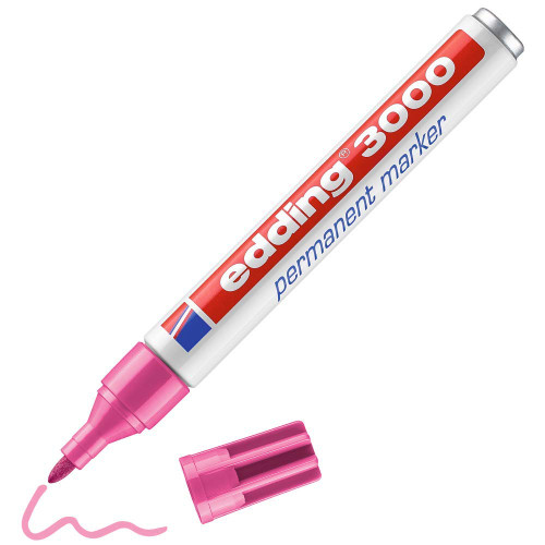3000 permanent marker - pink - 1 pen - round nib 1.5-3 mm - quick-drying permanent markers - waterproof, smudge-proof - for cardboard, plastic, wood, metal, fabric - marker pens
