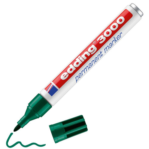 3000 permanent marker - green - 1 pen - round nib 1.5-3 mm - quick-drying permanent markers - waterproof, smudge-proof - for cardboard, plastic, wood, metal, fabric - marker pens