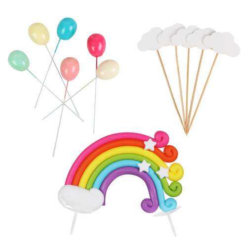 Cake Toppers Set, Colorful Balloons and Clouds Cake Toppers Happy Birthday Cake Toppers for Kids Boys Girls Birthday Party Decoration Supplies