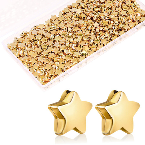 400 Pcs Star Shape Spacer Beads Star Buttons for Crafts Large Hole Star Loose Beads Star Spacer Beads Jewelry Charm Loose Beads for DIY Bracelet Necklace Jewelry Crafts Making (Gold, 10mm)