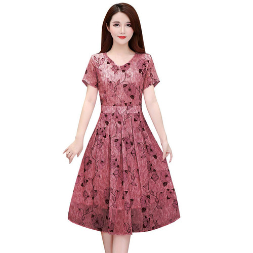 Dresses for Women 2024 Casual Swing Beach Dress,Sleeve Long Dress Printed Short Dress A-Line Casual V-Neck Women Floral Fashion Women's Leather Dress Coats Resort Wear(Pink, XL)