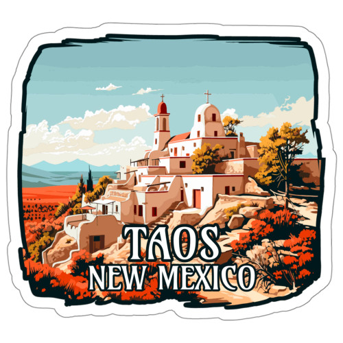 Taos Sticker New Mexico Camping Waterproof Decal Vinyl Small Waterproof for Water Bottle Mug Passport Book Scrapbook Notebook Laptop Tumbler Skateboard Computer Phone Size 4" Funny Gift
