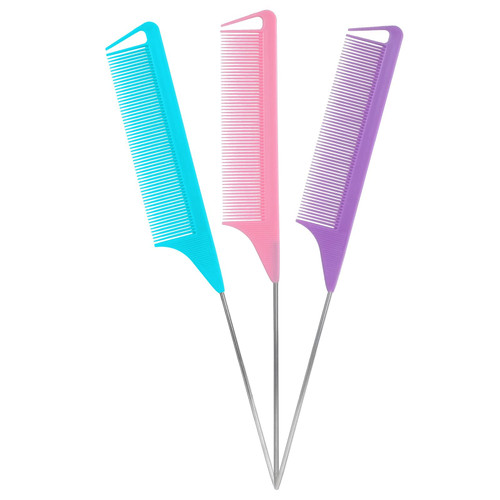 Rat Tail Combs Hair Combs: 3Pack Parting Comb,Fine Tooth Comb,Tail Comb,Metal Long Steel Pin Rat Tail Comb,Combs for Women?Professional Hair Salon Quality Styling Combs(Blue|Purple|Pink?