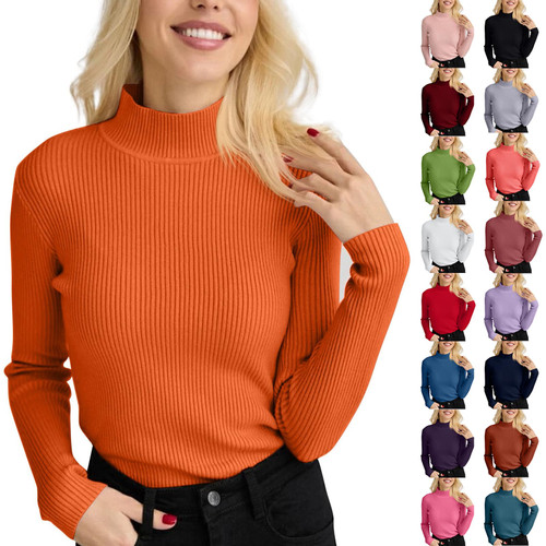 Women's 2023 Turtleneck Long Sleeve Knit Shirts Fall Basic Tops Slim Fitted Ribbed Sweater Sweaters for Women Winter Autumn Knit Long Sleeve Tops Slim Fit Turtleneck Sweaters Tops Pullover A-Beige