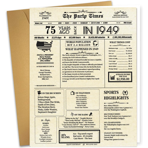 Funny 75th Birthday Card Gifts for Parents, Jumbo 75th Birthday Card for Grandpa Grandma, Retro 75 Years Old Card for Husband Wife Friends, Back in 1949 Birthday Card Funny 75th Birthday Card Gifts for Parents, Jumbo 75th Birthday Card for Grandpa Grandma, Retro 75 Years Old Card for Husband Wife Friends, Back in 1949 Birthday Card