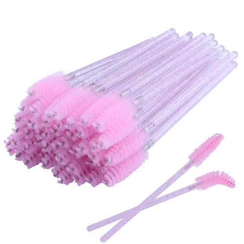 50 Pack Eyelash Brush Disposable Crystal Wands, Makeup Brushes Spoolie Tool Mascara Brushes Applicator Kits for Eyelash Eyebrow Eye Lashes Extensions Bulk Pink