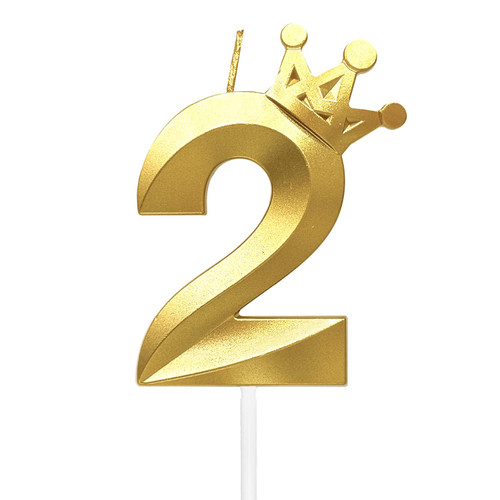 Number 2 Birthday Candle 3D Crown Designed Cake Topper Decorations for Two Years Old Happy Birthday Candles Anniversaries (Crown-2, Gold)