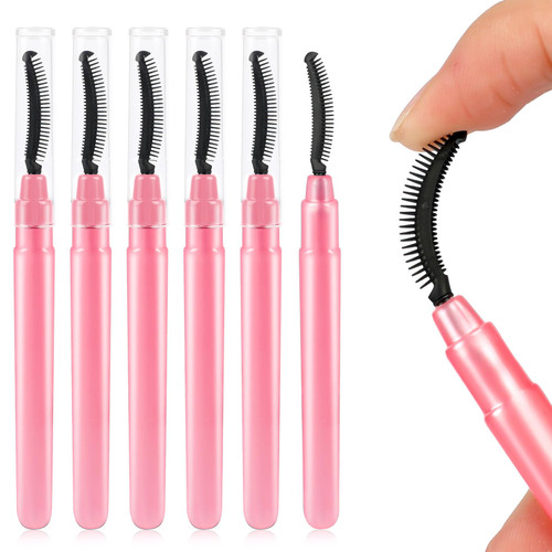 6 Pcs Silicone Lash Brush, Eyebrow Brush Eyelash Brush Separator with Dust Protection Eyelash Definer Mascara Wands for Separating Eyelashes(Pink)