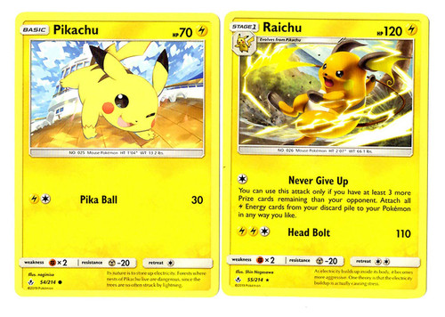 Raichu 55/214 - Sun Moon Unbroken Bonds - Rare - Evolution 2 Card Lot - Pikachu
