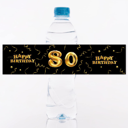80th Birthday Party Water Bottle Labels - 24 Stickers Water Bottle Labels for Happy 80th Birthday, 80th-Anniversary Stickers.