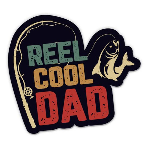 Reel Cool Dad Sticker - 3" Laptop Sticker - Waterproof Vinyl for Car, Phone, Water Bottle - Fisherman Dad Decal