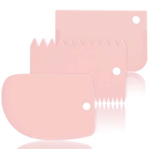 Cake Scraper Cake Decorating Comb - Cake Scraper Smoother, Flexible Plastic Dough Scraper For Bread Making, Reusable Pastry Pizza Dough Cutter Baking Edge Stripe Decorating Tool - Light Pink