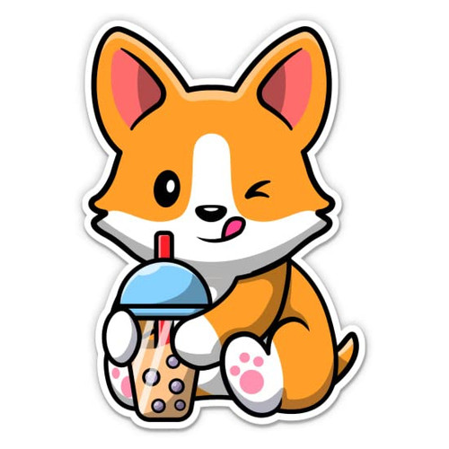 Cute Corgi Wink with Boba Tea Sticker - 3" Laptop Sticker - Waterproof Vinyl for Car, Phone, Water Bottle - Bubble Tea Cute Puppy Decal Cute Corgi Wink with Boba Tea Sticker - 3" Laptop Sticker - Waterproof Vinyl for Car, Phone, Water Bottle - Bubble Tea Cute Puppy Decal