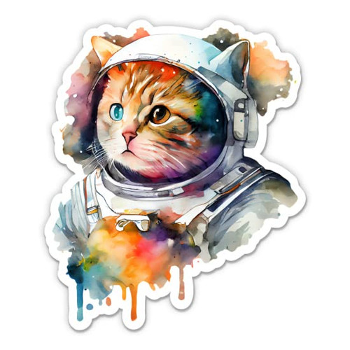 Cat Astronaut Sticker - 3" Laptop Sticker - Waterproof Vinyl for Car, Phone, Water Bottle - Kitty in Space Decal