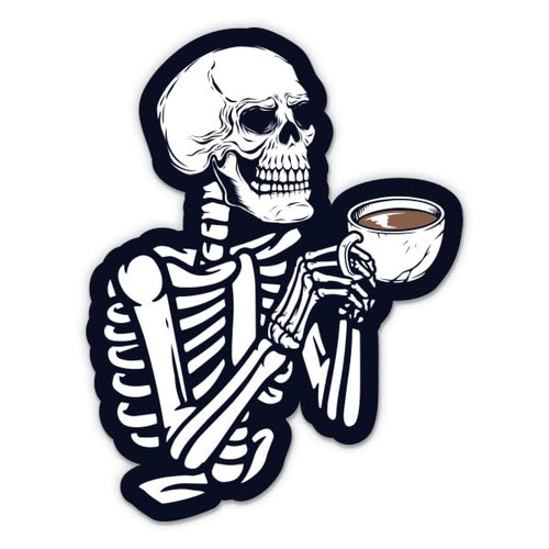 Coffee Lover Skeleton Sticker - 3" Laptop Sticker - Waterproof Vinyl for Car, Phone, Water Bottle - Caffeine Funny Decal