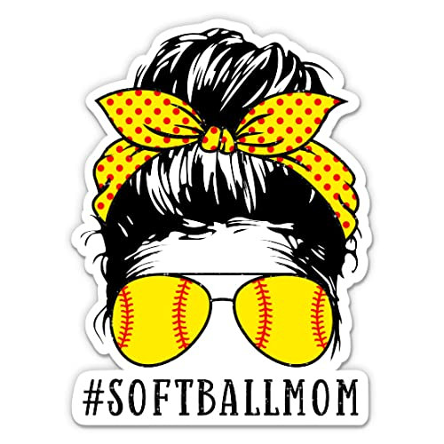 Softball Mom Sticker - 3" Laptop Sticker - Waterproof Vinyl for Car, Phone, Water Bottle - Messy Bun Momlife #Momlife Decal