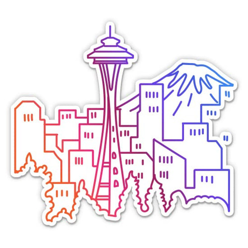 Seatle Skyline Sticker - 3" Laptop Sticker - Waterproof Vinyl for Car, Phone, Water Bottle - Seattle Skyline Space Needle Decal
