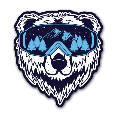 Bear Ski Mask Snowboard Skiing Sticker - 3" Laptop Sticker - Waterproof Vinyl for Car, Phone, Water Bottle - Ski Mask Mountains Decal