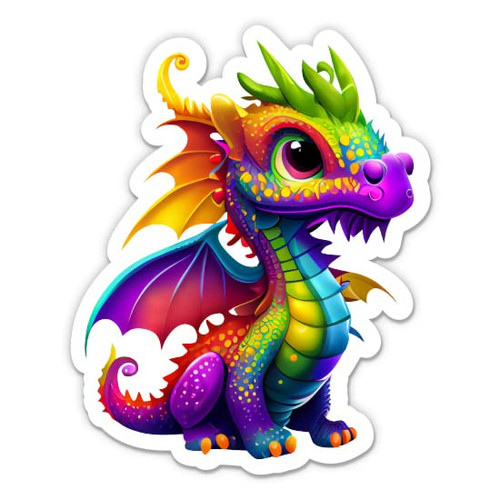 Rainbow Dragon Sticker - 3" Laptop Sticker - Waterproof Vinyl for Car, Phone, Water Bottle - Cute Colorful Dragon Decal