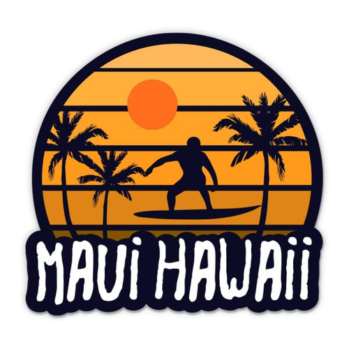 Maui Hawaii Sticker - 3" Laptop Sticker - Waterproof Vinyl for Car, Phone, Water Bottle - Tropical Beach Ocean Surfing Decal