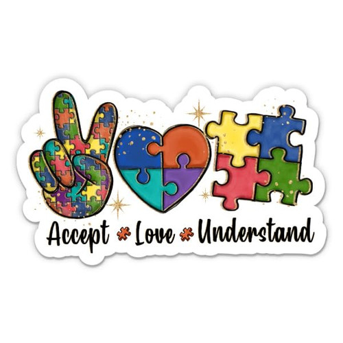 Accept Love Understand Autism Sticker - 3" Laptop Sticker - Waterproof Vinyl for Car, Phone, Water Bottle - Autism Awareness Decal Accept Love Understand Autism Sticker - 3" Laptop Sticker - Waterproof Vinyl for Car, Phone, Water Bottle - Autism Awareness Decal
