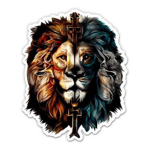 Christian Lion Sticker - 3" Laptop Sticker - Waterproof Vinyl for Car, Phone, Water Bottle - Christian Cross Faith Believe Decal