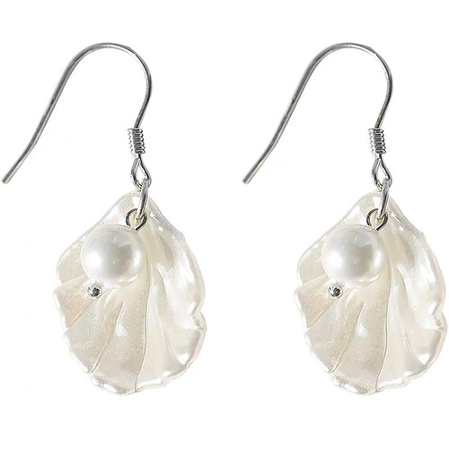 Silver Sea Shell Earrings For Women | Natural Sea Shell Drop Earrings Sea Pearl Earrings | Seashell Dangle Earrings | Seahorse Earrings | Beach Earrings Jewelry for Women Girls
