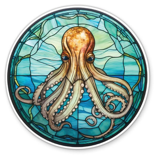 Octopus Ocean Sticker - 3" Laptop Sticker - Waterproof Vinyl for Car, Phone, Water Bottle - Stained Glass Style Decal