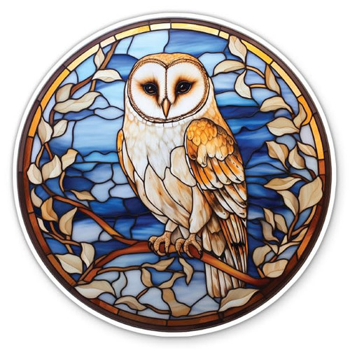 Barn Owl Sticker - 3" Laptop Sticker - Waterproof Vinyl for Car, Phone, Water Bottle - Stained Glass Style Pretty Colorful Decal