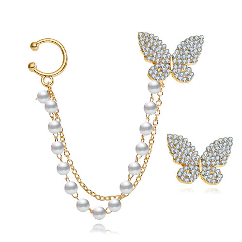Butterfly Pearl Chain Tassel Earrings Long Butterfly Hinged Ear Cuff Dangle Drop Earrings Hypoallergenic Statement Jewelry Gifts for Women Girls-Pearl A Butterfly Pearl Chain Tassel Earrings Long Butterfly Hinged Ear Cuff Dangle Drop Earrings Hypoallergenic Statement Jewelry Gifts for Women Girls-Pearl A