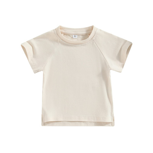 Baby Boy Girl Crew Neck T-Shirt Cotton Solid Color Basic Shirts Shorts Sleeve Tee Tops (A-Beige, 6-12 Months)