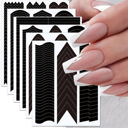 6 Sheets French Manicure Edge Auxiliary Nail Art Stickers Decals 3D Self-Adhesive French Tip Nail Stickers Wavy Line V-Shaped Stencils Fringe Nail Art Decals Tools for DIY Nail Art Accessories 6 Sheets French Manicure Edge Auxiliary Nail Art Stickers Decals 3D Self-Adhesive French Tip Nail Stickers Wavy Line V-Shaped Stencils Fringe Nail Art Decals Tools for DIY Nail Art Accessories